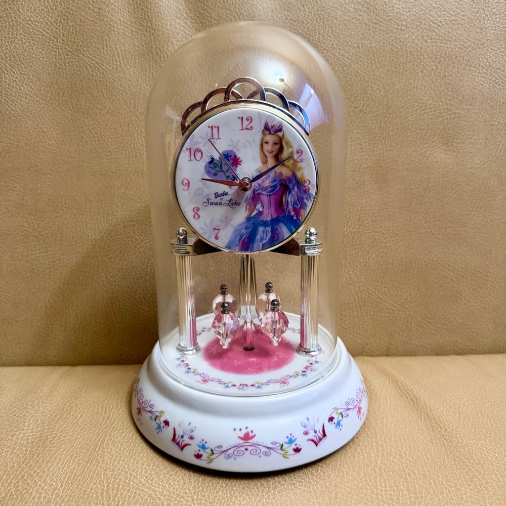 Barbie of Swan Lake Anniversary Dome Clock Vintage 2003 Odette Rotating Pendulum